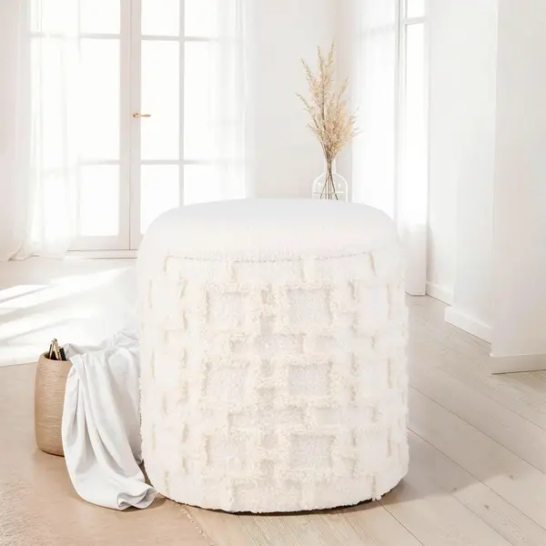 Taburet din textil, crem