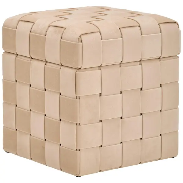 Taburet din textil, material pe bază de lemn, crem
