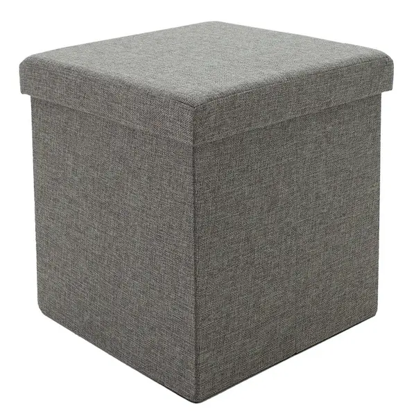 Taburet hol cufar cu spatiu de depozitare Crystal material textil gri 38x38x38cm