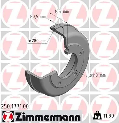 Tambur frana ZIMMERMANN 250.1771.00