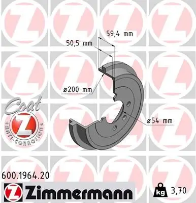 Tambur frana ZIMMERMANN COAT Z 600.1964.20