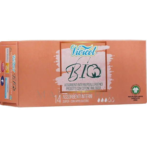 Tampoane cu aplicator din bumbac hipoalergenic ecologic 3 picaturi 14buc Vivicot