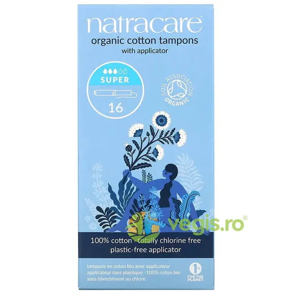 Tampoane din Bumbac Organic cu Aplicator Super 16buc