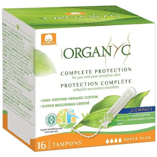 Tampoane Super Plus din Bumbac Organic cu Aplicator 16buc