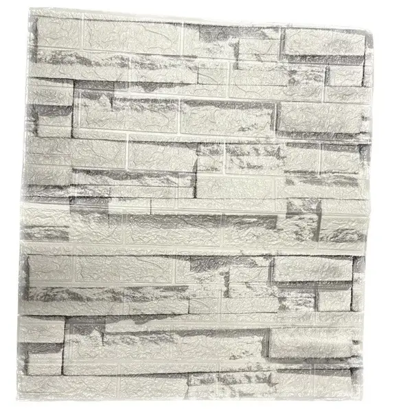 Tapet 3D caramida alb cu gri auto-adeziv pentru interior, 70 x 77 cm