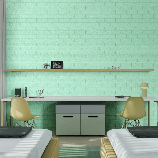 Tapet 3D caramida Verde deschis auto-adeziv pentru interior, 70 x 77 cm