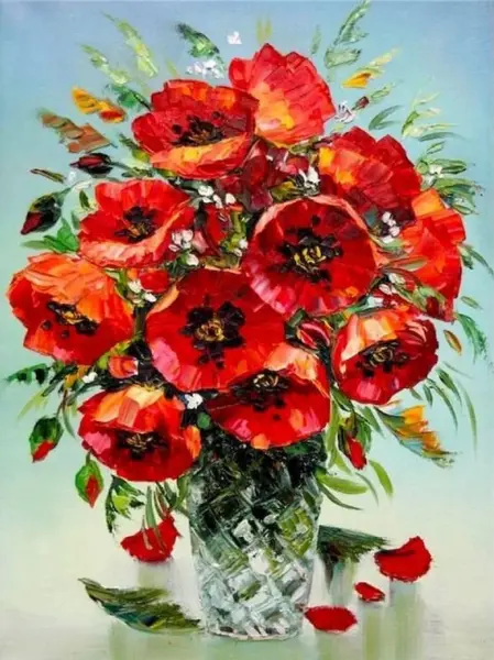 Tapiserie cu diamante MagicArt - Buchet de maci, 40 x 50 cm, cu mărgele rotunde