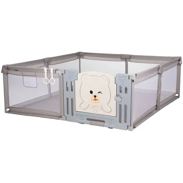 Tarc de joaca Chipolino Amico Beige 200x180 cm cu usa si 2 inele ajutatoare
