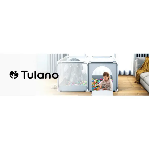 Tarc de joaca copii Tulano Cozy 20 Grey 130x130x65cm,utilizare interiorexterior, cadru metalic, usa cu fermoar, husa din plasa respirabila, colturi rotunjite, ventuze anti-alunecare, geanta transport inclusa