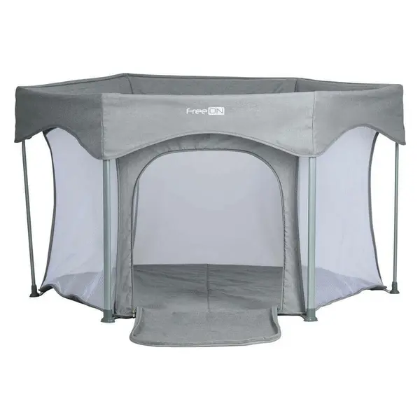 Tarc de joaca FreeON in forma de hexagon, pliabil, cu geanta de transport, 117x74 cm Grey