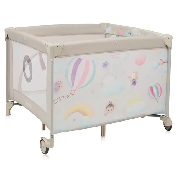 Tarc de joaca, Lionelo, Mille Plus, Pliabil, Include saltea cu densitate T25, 4 jucarii cu velcro, Manere textile, Geanta de transport, Cu roti si inchidere laterala, Pereti din plasa pentru vizibilitate si aerisire, 100 x 100 x 77 cm, Bej