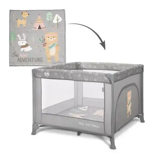 Tarc de joaca Lorelli Play N Relax, 100x100x75 cm, deschidere laterala cu fermoar, geanta de transport, Gri