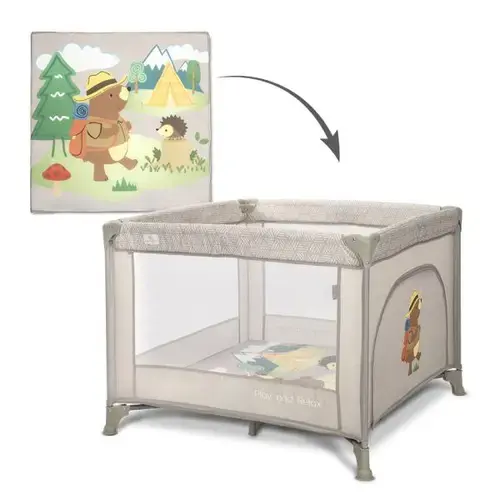 Tarc de joaca Lorelli Play N Relax, 100x100x75 cm, deschidere laterala cu fermoar, geanta de transport, Bej