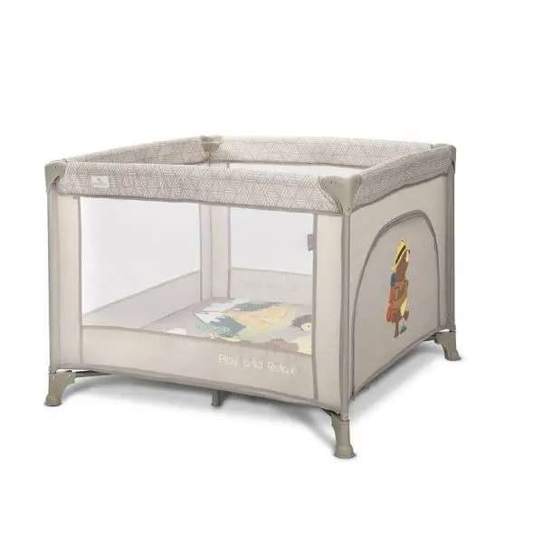 Tarc de joaca Lorelli Play N Relax Beige Camping 100x100x75 cm, deschidere laterala cu fermoar, geanta de transport