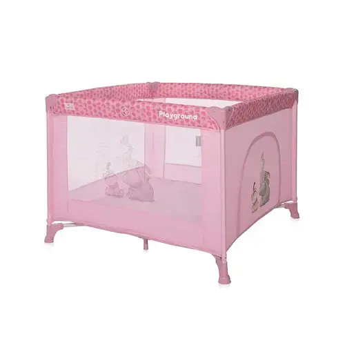 Tarc de joaca Lorelli Playground Melow Rose Fellows, 100 x 100 cm, 0-36 luni, salteluta, usa cu fermoar, geanta transport, mecanism dublu de siguranta