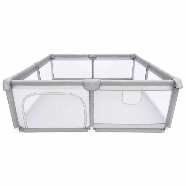Tarc de joaca pentru copii Grey, intrare laterala prevazuta cu fermoar, buzunar exterior pentru depozitare accesorii, dimensiune 180 x 200 cm