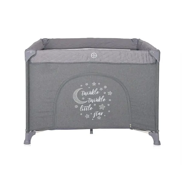 Tarc de joaca pentru copii Lorello Sunny Playground Cool Grey Star deschidere laterala cu fermoar, geanta de transport