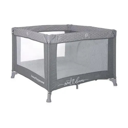 Tarc de joaca Sunny Playground, 0-36 luni, maxim 15 kg, pliabil, mecanism siguranta, saltea 2 cm si sezut intarit, Cool Grey Star