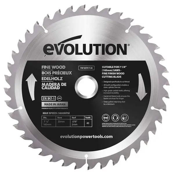 Tarcza TCT do cięcia cienkiego drewna Evolution 185mm 40T