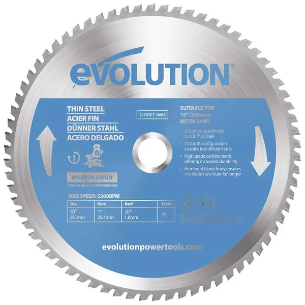 Tarcza TCT do cięcia cienkiej stali Evolution 255 mm 70T
