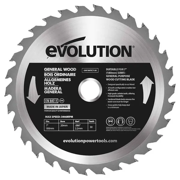 Tarcza TCT do cięcia drewna Evolution 180 mm 30T