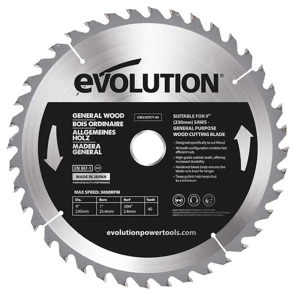 Tarcza TCT do cięcia drewna Evolution 230 mm 40T