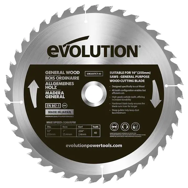 Tarcza TCT do cięcia drewna Evolution 255 mm 40T