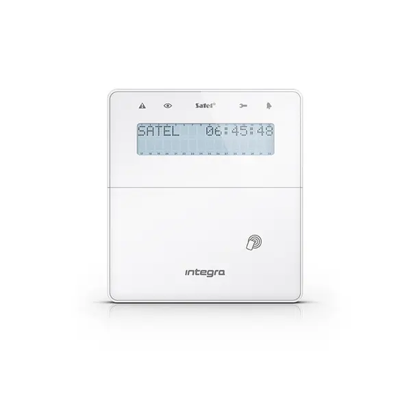 Tastatura centrala antiefractie Satel Integra INT-KLFR-W, LCD, 2 zone, EM 125 Khz, alba