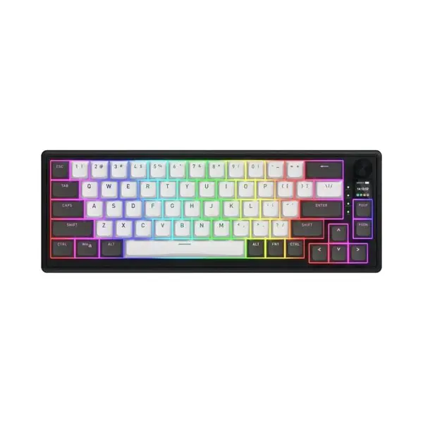 Tastatura gaming Hator Skyfall Pro 65, Wireless, Bluetooth, Mecanic, RGB LED, Negru/Alb