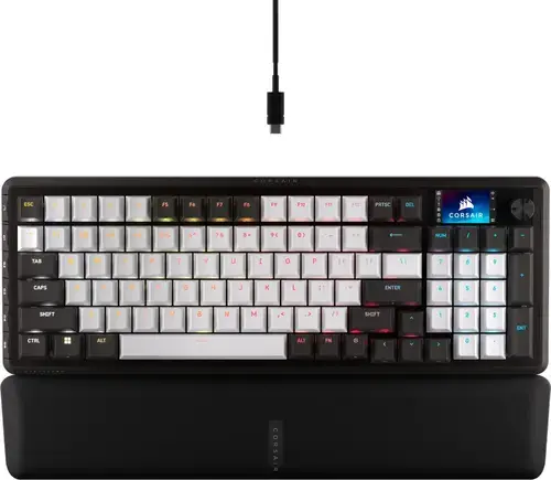 Tastatura Gaming Mecanica Corsair VANGUARD 96, USB, Layout NA, Switch-uri MLX Plasma, Control media, Polling 8000Hz, Ecran LCD integrat (Alb/negru)
