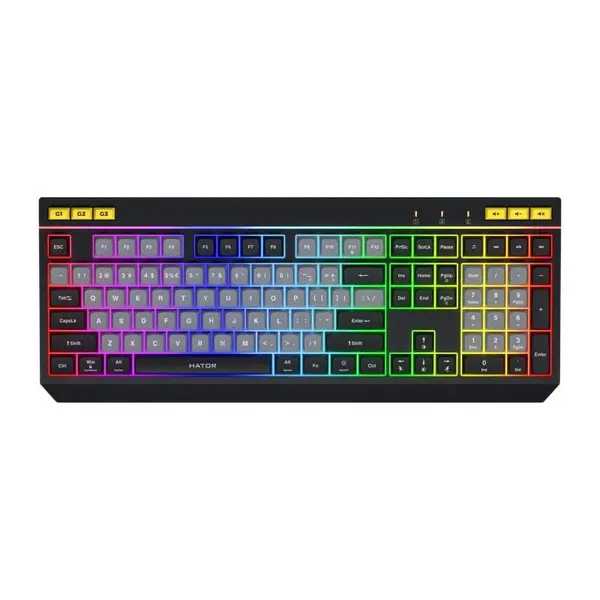 Tastatura gaming mecanica cu fir Hator Icefall, conectivitate USB, iluminare RGB, tip switch membrana, material taste ABS cu gravare laser si acoperire UV, Alb/Negru