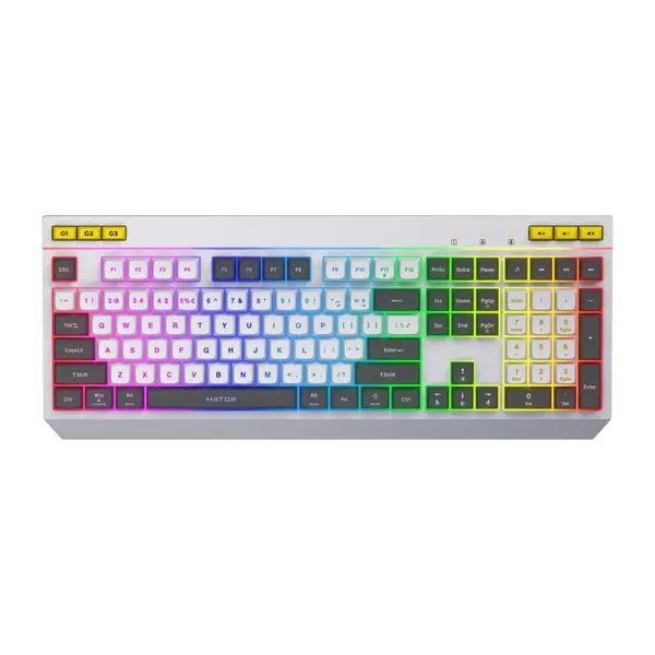 Tastatura gaming mecanica cu fir Hator Icefall, conectivitate USB, iluminare RGB, tip switch membrana, material taste ABS cu gravare laser si acoperire UV, Alb