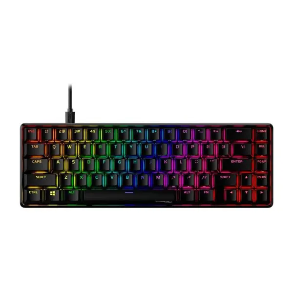 Tastatura gaming mecanica HyperX Alloy Origins 65 RGB, switch HX Aqua - Tactile, soft NGENUITY, cablu USB-C detasabil, taste PBT double-shot, layout US, negru