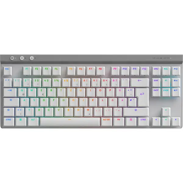 Tastatura gaming mecanica Logitech G515 TKL, Wireless, Bluetooth, USB, Layout US, Alb