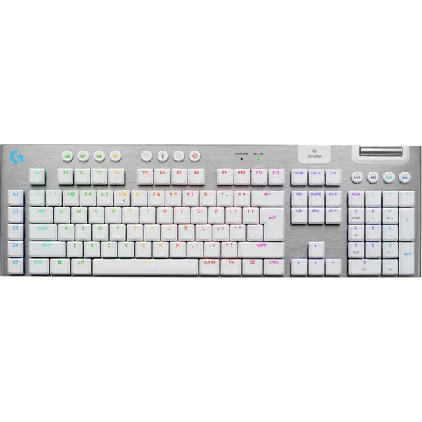 Tastatura gaming mecanica Logitech G915 X LightSpeed, Wireless, Tactile Switch, Alb
