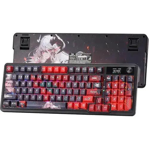 Tastatura gaming mecanica Redragon Artemis Pro Anime AK, USB/USB Wireless/Bluetooth, iluminare RGB, Layout US, Negru