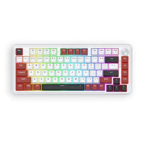 Tastatura gaming mecanica Redragon Stormhunter Magnetic, iluminare RGB, USB, Layout US, Alb/Rosu