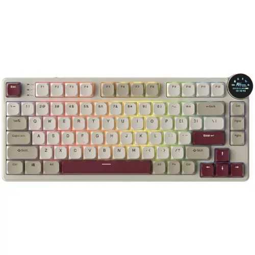 Tastatura Gaming Royal Kludge N80, Brown Switch, iluminare RGB, Wired, Wireless 2.4Gzh, Bluetooth (Crem/Visiniu)