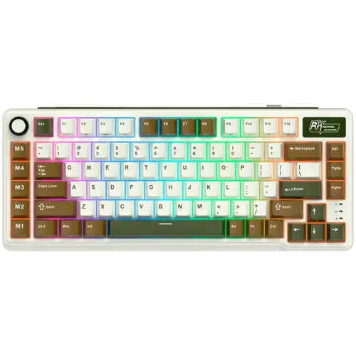 Tastatura Gaming Royal Kludge RK-L75, Beige switch, iluminare RGB, Wired, Wireless 2.4Ghz, Bluetooth (Multicolor)