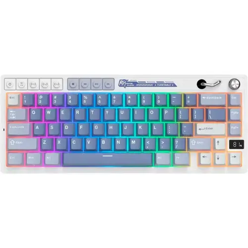 Tastatura Gaming Royal Kludge RK-M65, Beige switch, iluminare RGB, Wired, Wireless 2.4Gzh, Bluetooth (Albastru/Alb)