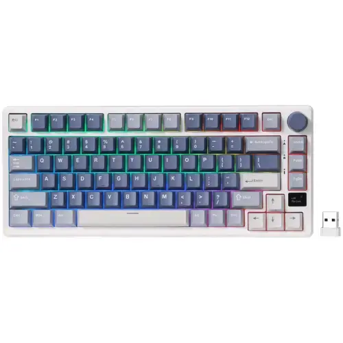 Tastatura Gaming Royal Kludge RK-M75, Brown switch, iluminare RGB, Wireless 2.4Ghz, Bluetooth (Albastru/Alb)