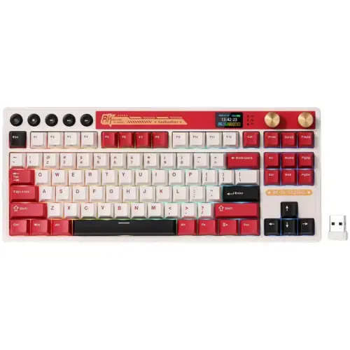 Tastatura Gaming Royal Kludge RK-M87, Cream Switch, iluminare RGB, Wired, Wireless 2.4Gzh, Bluetooth (Multicolor)