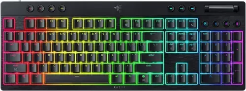 Tastatura Gaming Wireless Razer BlackWidow V4 Low-profile HyperSpeed, 2.4G/Bluetooth, Chroma RGB, 11 butoane multimedia, Switch-uri Green Crisp&Clicky, Layout US (Negru)