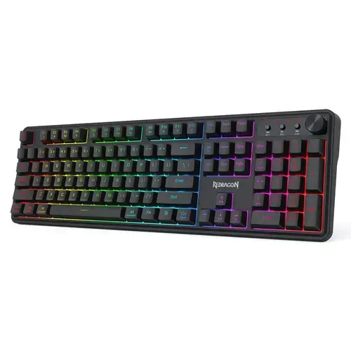 Tastatura gaming wireless Redragon Volcano, USB/Bluetooth, iluminare RGB, Layout US, Negru