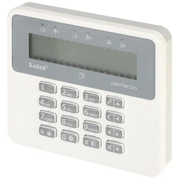 Tastatura LCD wireless Satel Perfecta PRF-LCD-A2, RF 800 m, 868 MHz, cititor card, semnal acustic, tamper