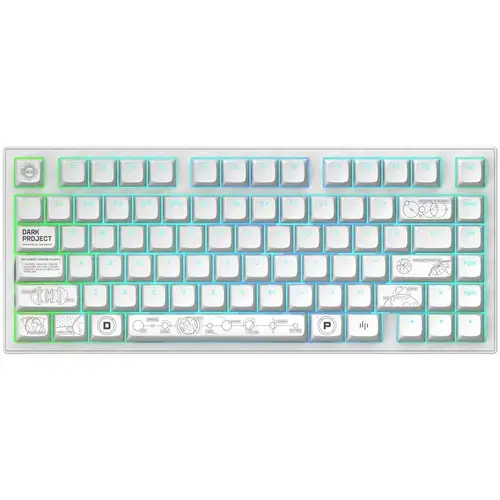 Tastatura Mecanica Gaming Dark Project ALU81A Terra Nova, Wireless, 81 keys, Full RGB, switch-uri g3ms Moonstone Pre-lubed, hot swap, carcasa aluminiu, Alb