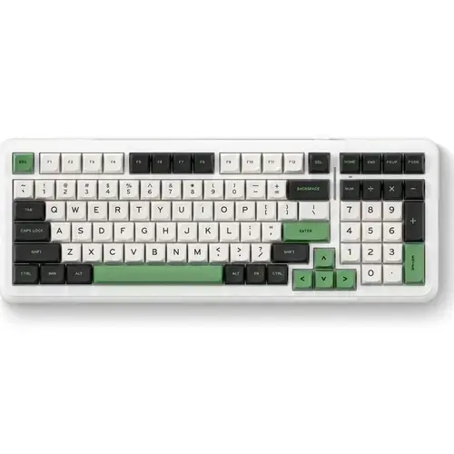 Tastatura mecanica gaming MCHOSE K99 Green, 99 taste (98%), switch-uri KTT Hyacinth pre-lubrifiate, iluminare RGB 360°, conectare 2.4 GHz/BT/Type-C, 6 straturi de izolare fonica, hot-swap, software personalizabil, baterie 6000 mAh
