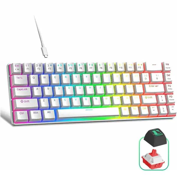 Tastatura Mecanica Gaming Timebox, Red Swtich, 60%, iluminare RGB, Alb - Default Title