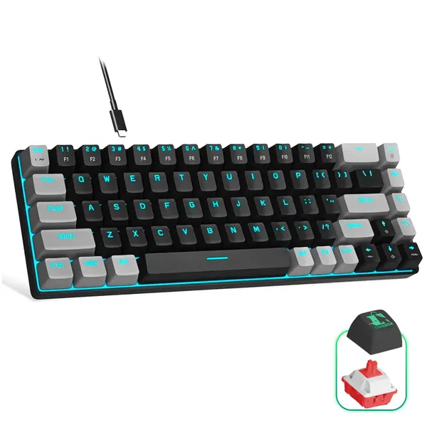 Tastatura Mecanica Gaming Timebox, Red Swtich, 60%, Lumini LED, Negru Gri - Default Title