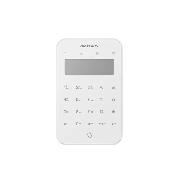 Tastatura proximitate Hikvision DS-PK501LTM-HWE, 2 intrari alarma, 1 iesire, LCD, tamper, suport 64 telecomenzi, compatibila AX Hybrid Pro